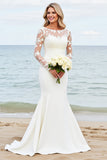 Vestido de novia sirena de manga larga con apliques