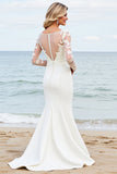 Vestido de novia sirena de manga larga con apliques