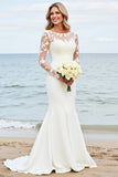 Vestido de novia sirena de manga larga con apliques