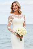Vestido de novia sirena de manga larga con apliques