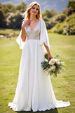 lvory A Line 3/4 Mangas Vestido de Novia Largo de Encaje