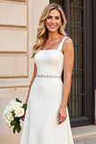 Vestido de novia largo de tirantes finos de línea A simple