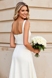Vestido de novia largo de tirantes finos de línea A simple