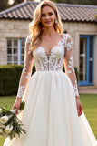 lvory A Line Vestido de Novia de Encaje con Apliques