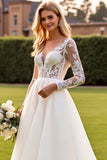 lvory A Line Vestido de Novia de Encaje con Apliques