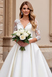 A Line Vestido de Novia de Manga Larga lvory con Apliques