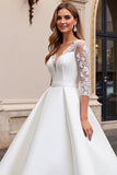 A Line Vestido de Novia de Manga Larga lvory con Apliques