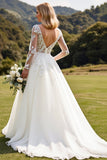 Vestido de novia de manga larga lvory A Line Lace con apliques