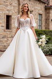 lvory A Line Half Mangas Vestido de Novia Largo con Apliques
