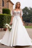 lvory A Line Half Mangas Vestido de Novia Largo con Apliques