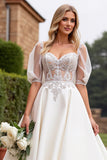 lvory A Line Half Mangas Vestido de Novia Largo con Apliques