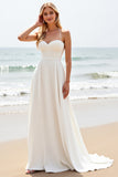 Vestido de novia largo de satén con tirantes finos blancos sencillos de línea A