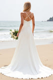 Vestido de novia largo de satén con tirantes finos blancos sencillos de línea A