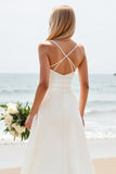 Vestido de novia largo de satén con tirantes finos blancos sencillos de línea A