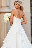 Vestido de novia largo con volantes con tirantes finos de línea A blanco