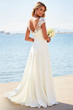 Vestido de novia largo de satén con cordones blancos