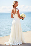 Vestido de novia largo de satén con cordones blancos