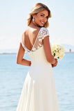 Vestido de novia largo de satén con cordones blancos