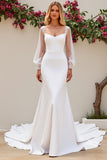Vestido de novia de raso de raso con escote en V sirena marfil con escote