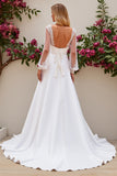Vestido de novia de raso de raso con escote en V sirena marfil con escote