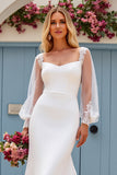 Vestido de novia de raso de raso con escote en V sirena marfil con escote