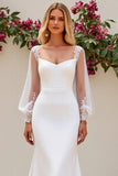 Vestido de novia de raso de raso con escote en V sirena marfil con escote