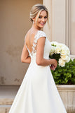Vestido de novia largo de satén con escote en V y escote en V marfil