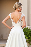 Vestido de novia largo de satén con escote en V y escote en V marfil