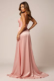 Vestido de fiesta de satén con tirantes de espagueti de color rosa rubor