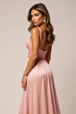 Vestido de fiesta de satén con tirantes de espagueti de color rosa rubor