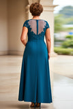 Manga Azul Tinta Vestido Madre de la Novia con Encaje