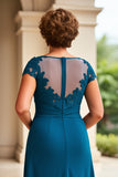 Manga Azul Tinta Vestido Madre de la Novia con Encaje