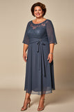 Talla grande Twillght Chiffon A Line Madre De Novia Vestido Con Media Manga