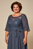 Talla grande Twillght Chiffon A Line Madre De Novia Vestido Con Media Manga