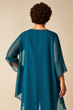 Pavo Real de gasa Cuello Redondo Talla Grande Madre De Novia Pantalones