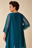 Pavo Real de gasa Cuello Redondo Talla Grande Madre De Novia Pantalones