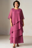 Vestido Madre De La Novia De La Madre De La Novia Con Volantes De Gasa Malva Vintage