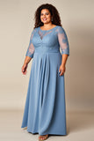 Talla Grande Azul Empolvado Una Línea Apliques Vestido Largo Madre De La Novia