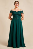 Off The Shoulder A Line Pine Chiffon Lace Talla Grande Madre de la Novia Vestido