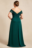 Off The Shoulder A Line Pine Chiffon Lace Talla Grande Madre de la Novia Vestido