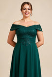 Off The Shoulder A Line Pine Chiffon Lace Talla Grande Madre de la Novia Vestido