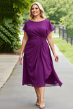 Vestido de gasa midi midi de talla grande morado A Line Madre de la Novia