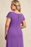 Vaina morada con escote en V Gasa de talla grande Madre de la Novia Vestido