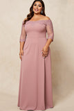 Dusty Rose Una línea fuera del hombro Satén de talla grande Madre de la novia Vestido
