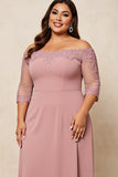 Dusty Rose Una línea fuera del hombro Satén de talla grande Madre de la novia Vestido