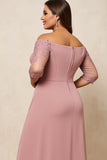 Dusty Rose Una línea fuera del hombro Satén de talla grande Madre de la novia Vestido