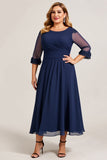 Azul marino Una línea de gasa fruncido de talla grande Madre de la Novia Vestido