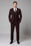 Trajes de hombre con solapa con muescas de 2 piezas en color burdeos