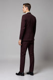 Trajes de hombre con solapa con muescas de 2 piezas en color burdeos