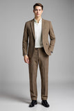 Trajes de hombre caqui slim fit de 2 piezas con solapa con muescas
